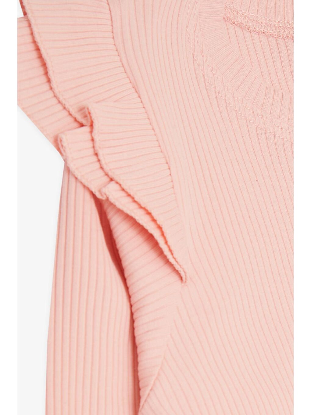 Pembe Kız Çocuk Uzun Kollu Tişört Omuzu Fırfırlı Somon (5 Yaş)-2