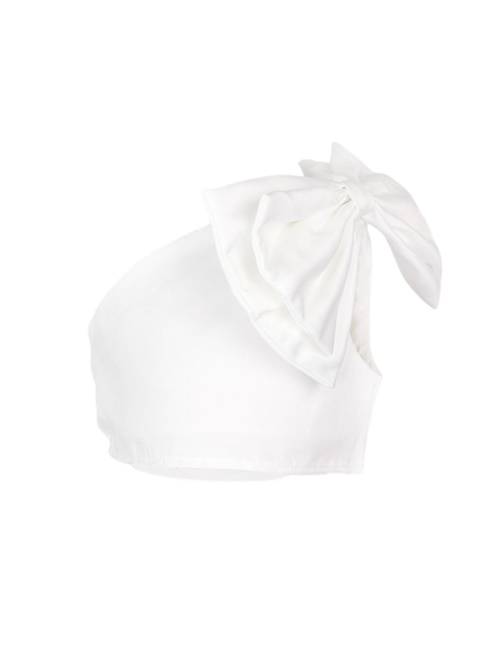 Beyaz Tek Omuzlu Fiyonk Detaylı Kız Çocuk Crop Bluz