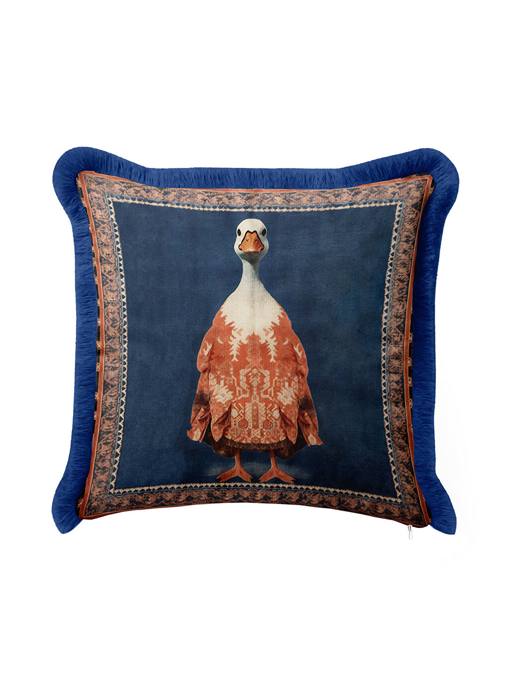 Karışık Zarif Vintage Halı Saçaklı Yastık Kılıfı - Hayvan Figürlü Bohem Lacivert Püsküllü Kırlent Kılıfı-4