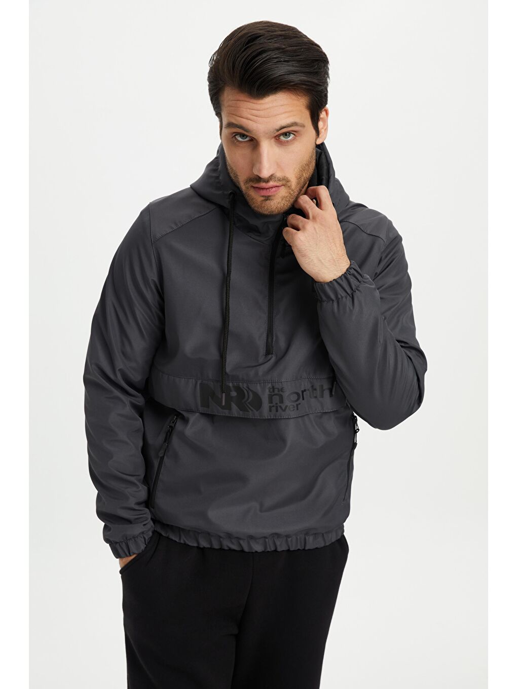 Antrasit Erkek Baskılı İçi Kapitone Dolumlu Elyaflı Anorak Mont AN-300