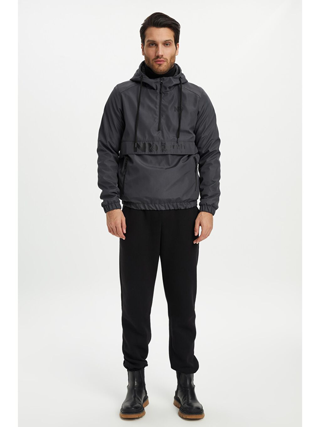 Antrasit Erkek Baskılı İçi Kapitone Dolumlu Elyaflı Anorak Mont AN-300-1