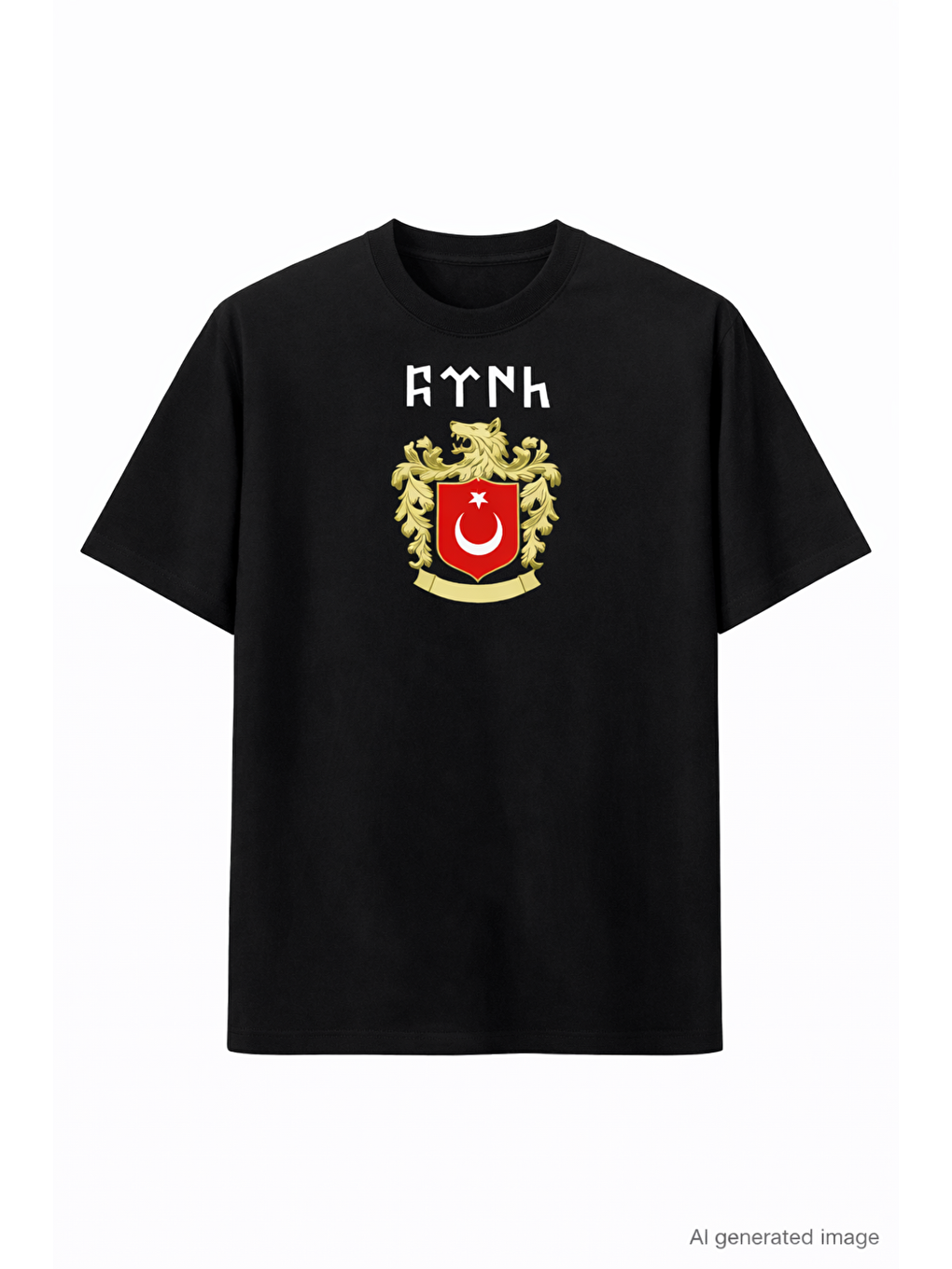 Unisex Bisiklet Yaka Baskılı Oversize T-Shirt - Siyah