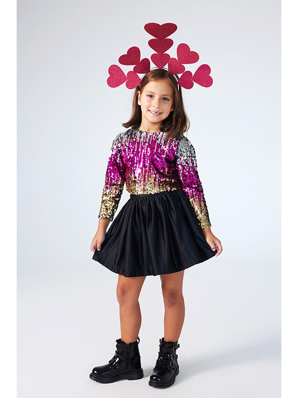 Siyah Payetli Etek Crop Kız Çocuk İkili Takım - Beatrice-1