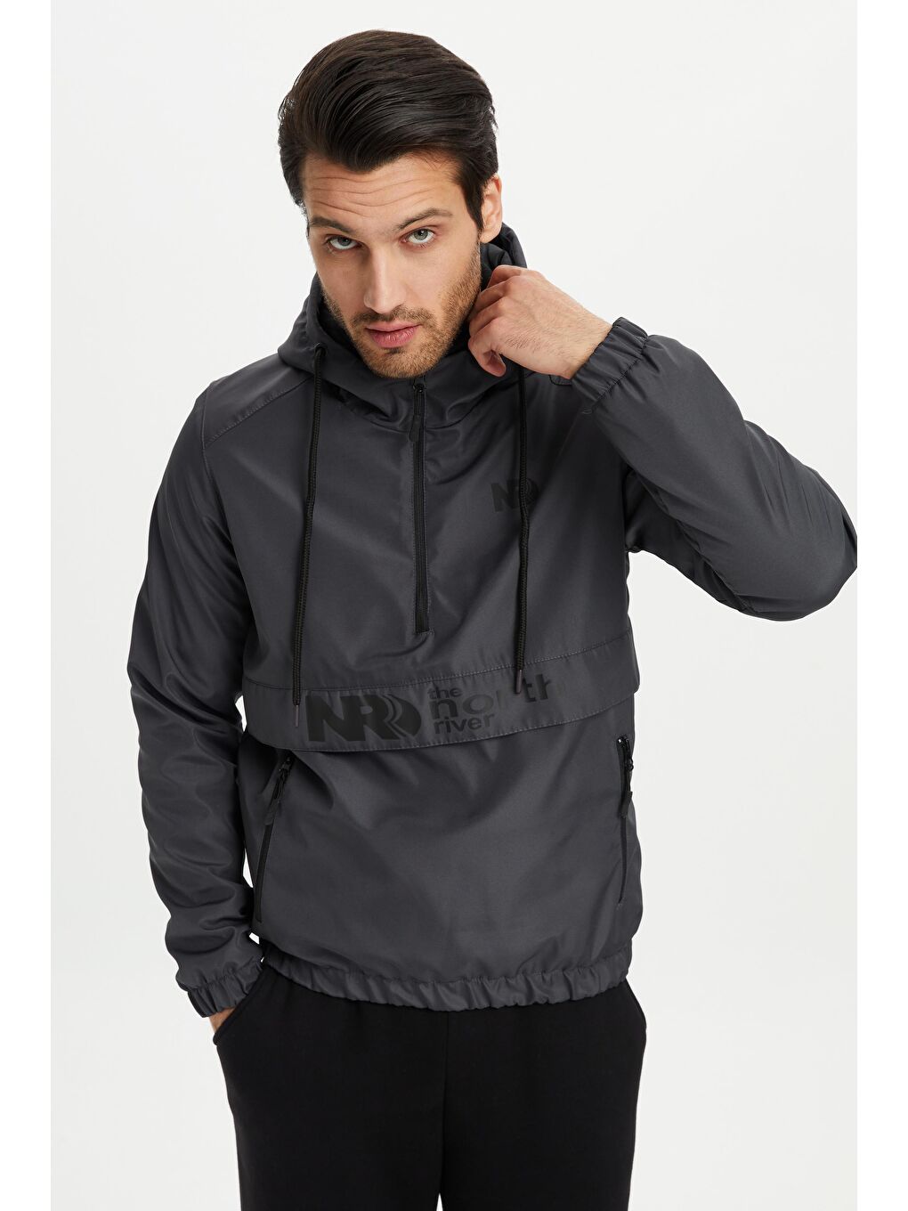 Antrasit Erkek Baskılı İçi Kapitone Dolumlu Elyaflı Anorak Mont AN-300-2