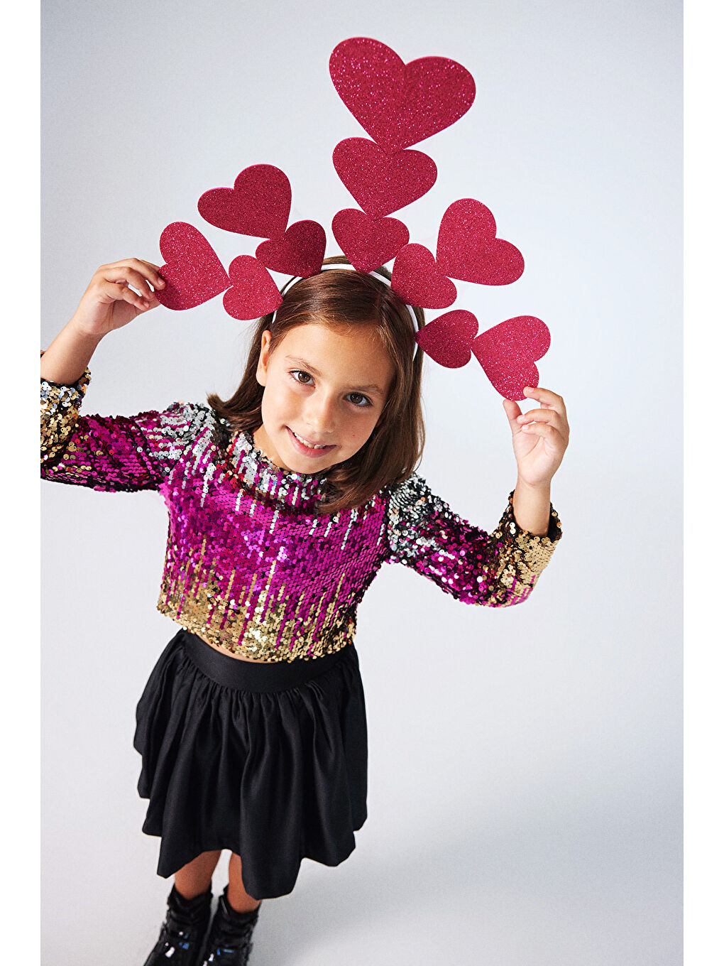 Siyah Payetli Etek Crop Kız Çocuk İkili Takım - Beatrice-2