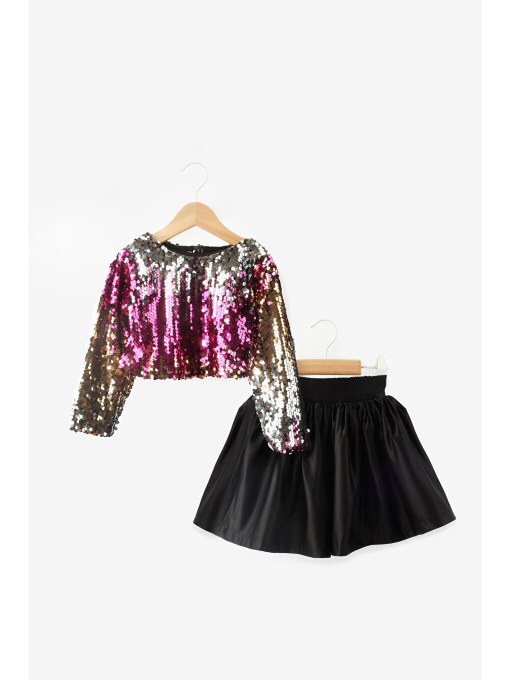 Siyah Payetli Etek Crop Kız Çocuk İkili Takım - Beatrice-3
