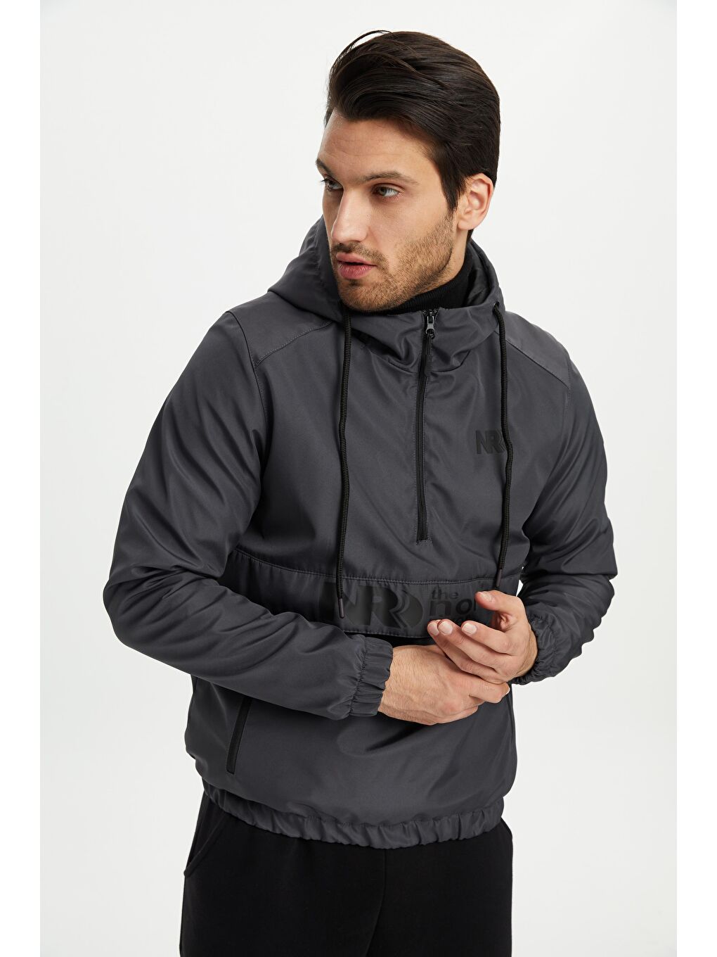 Antrasit Erkek Baskılı İçi Kapitone Dolumlu Elyaflı Anorak Mont AN-300-3