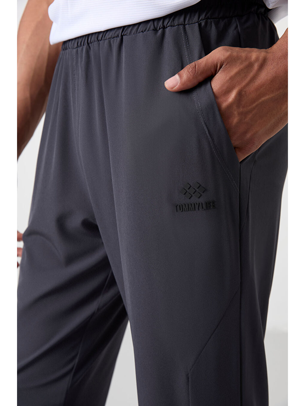 Antrasit Polyester İnce Yumuşak Comfort Fit Erkek Eşofman Alt - 82119-4