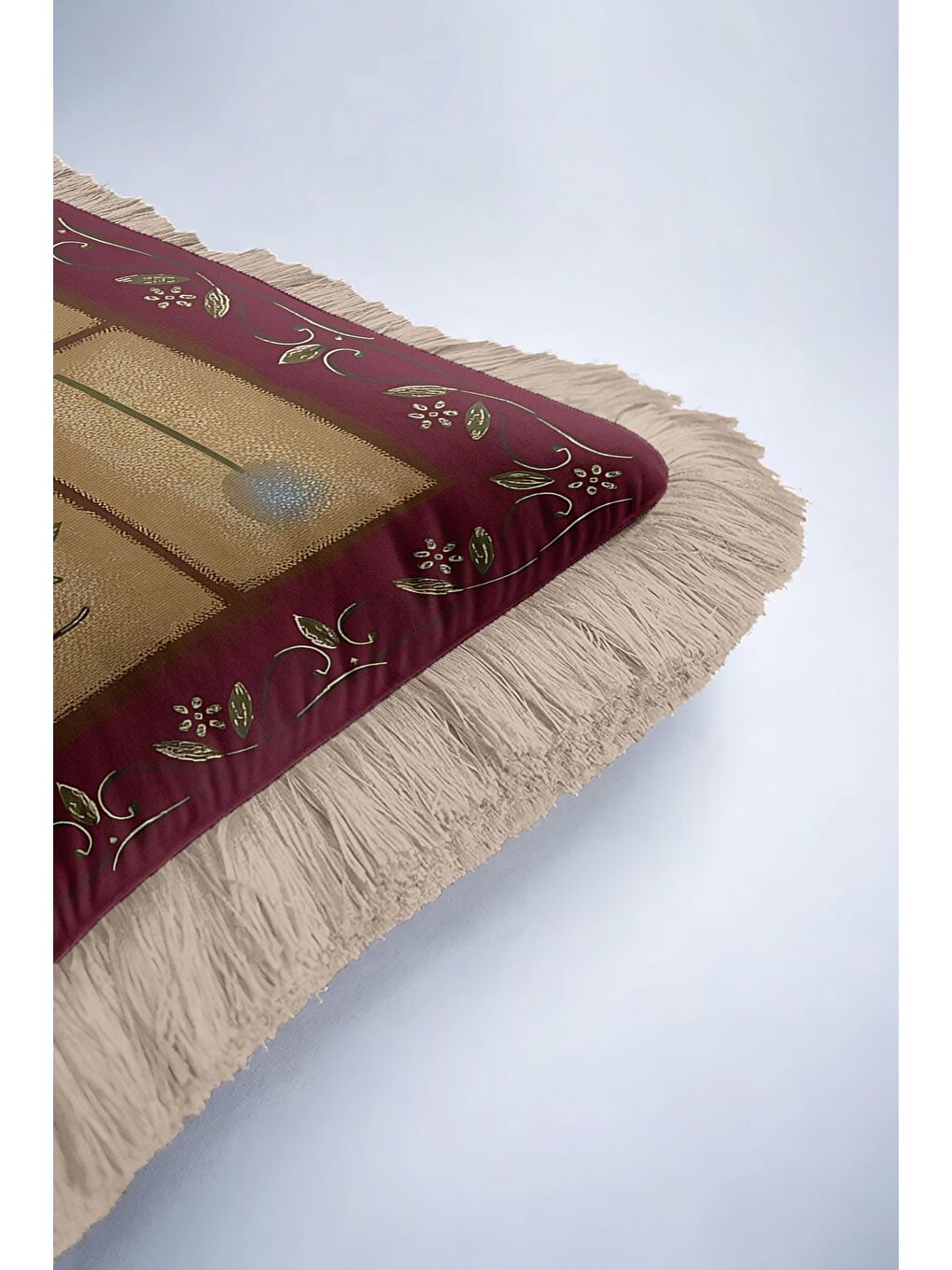 Karışık Vintage Botanik Saçaklı Yastık Kılıfı - Doğal Rustik Bordo Altın Renkli Püsküllü Kırlent Kılıfı-6