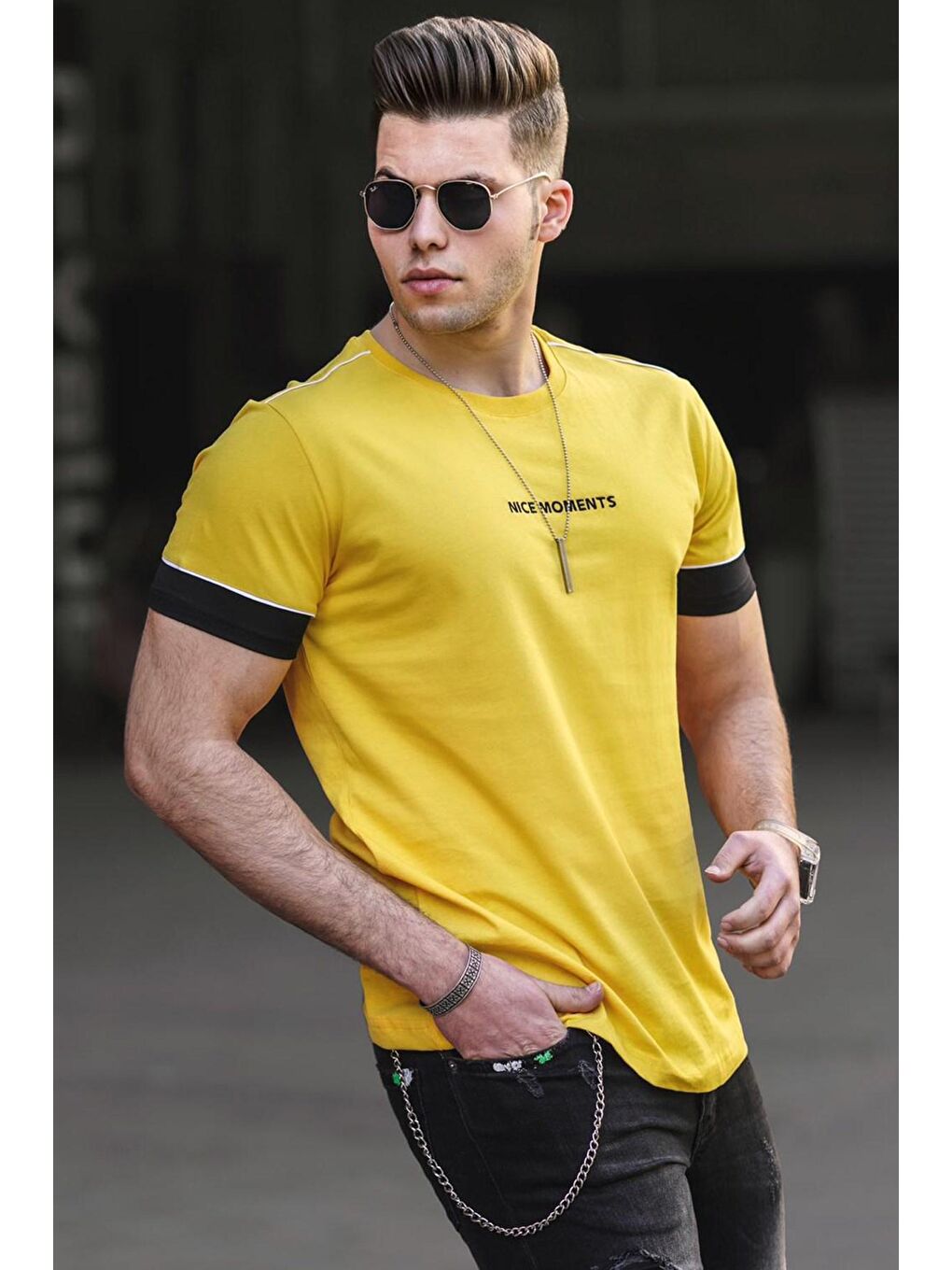 Sarı Erkek Tişört 4977-1