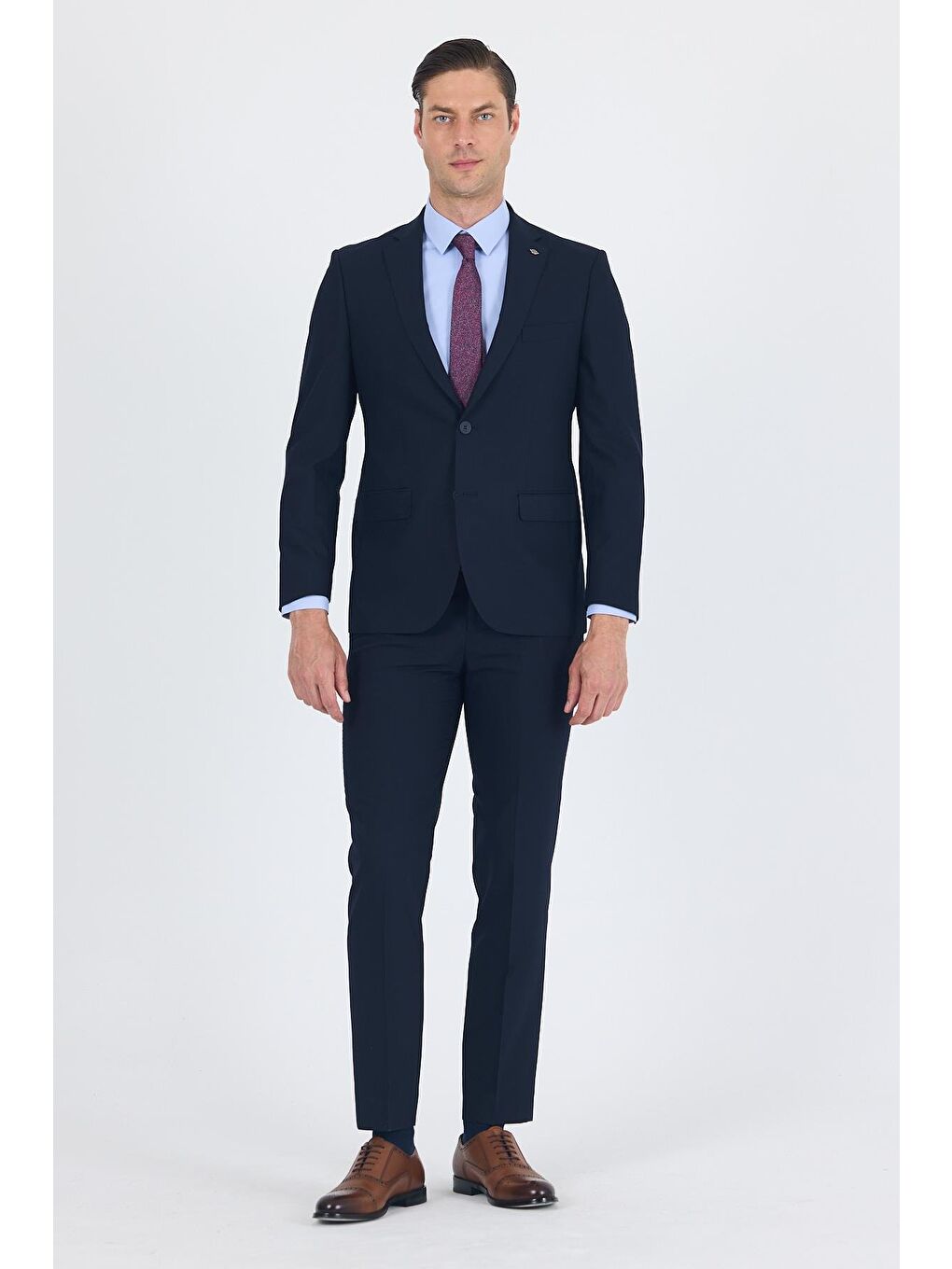 Lacivert Düz Gabardin Mono Yaka 2 Düğme 6 Drop Comfort Fit Basic Takım Elbise 1001250010_206