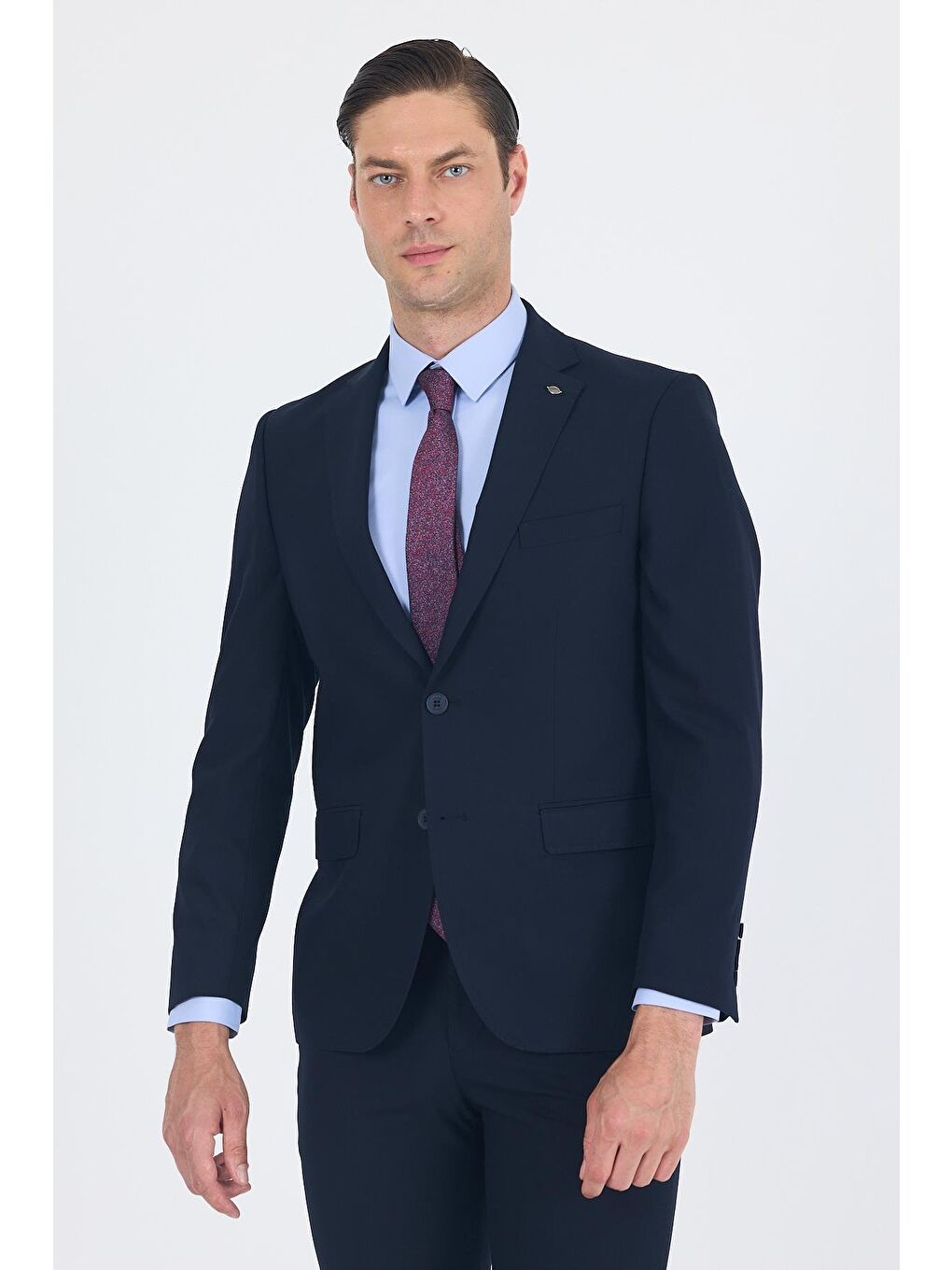 Lacivert Düz Gabardin Mono Yaka 2 Düğme 6 Drop Comfort Fit Basic Takım Elbise 1001250010_206-1