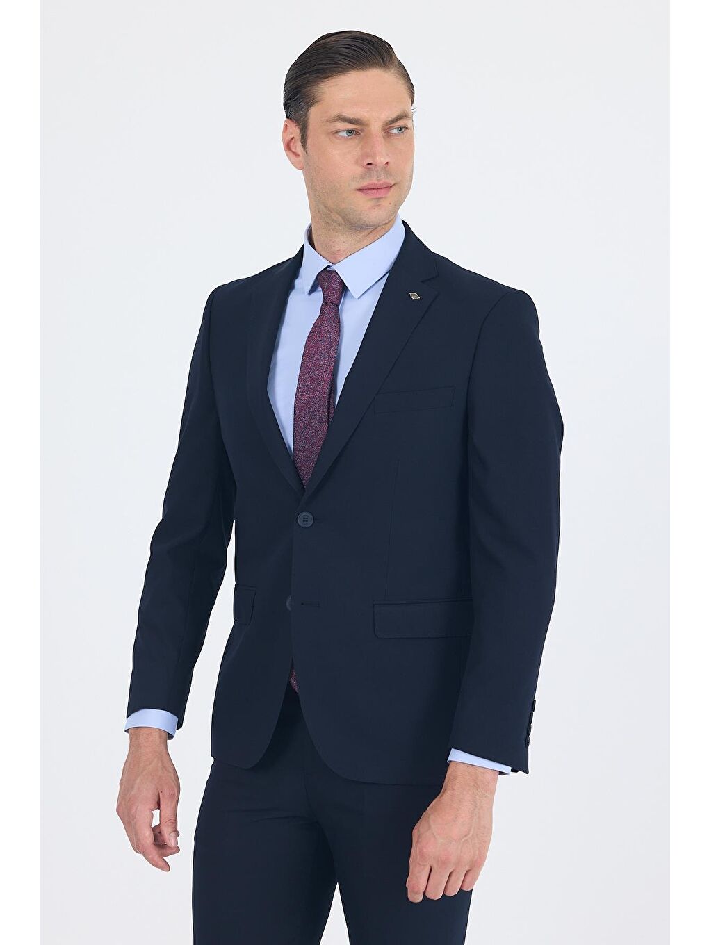 Lacivert Düz Gabardin Mono Yaka 2 Düğme 6 Drop Comfort Fit Basic Takım Elbise 1001250010_206-2