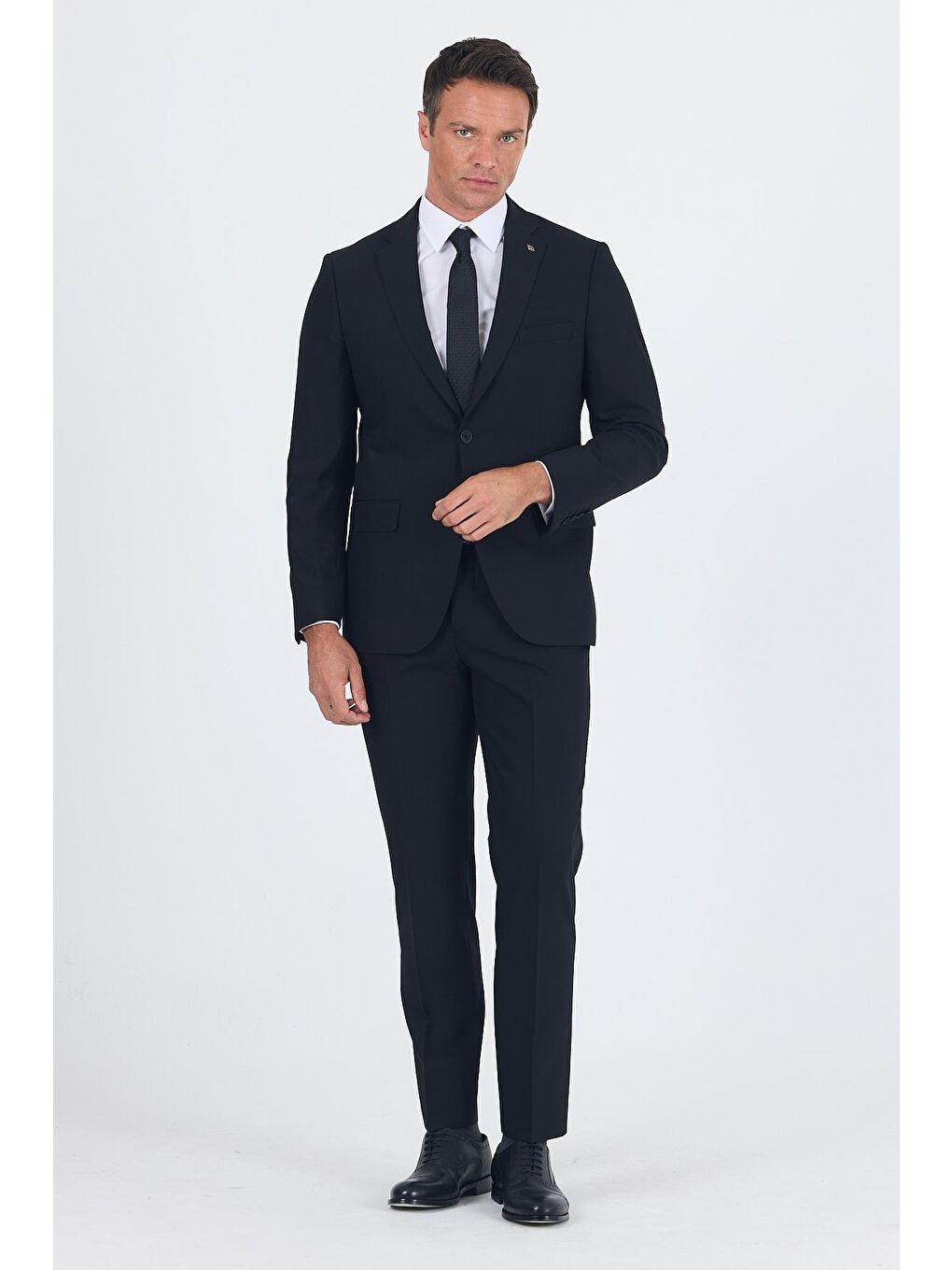 Siyah Düz Gabardin Mono Yaka 2 Düğme 6 Drop Comfort Fit Basic Takım Elbise 1001250010_001