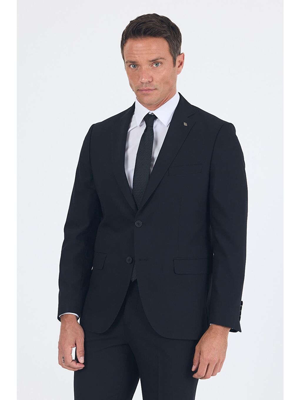 Siyah Düz Gabardin Mono Yaka 2 Düğme 6 Drop Comfort Fit Basic Takım Elbise 1001250010_001-1