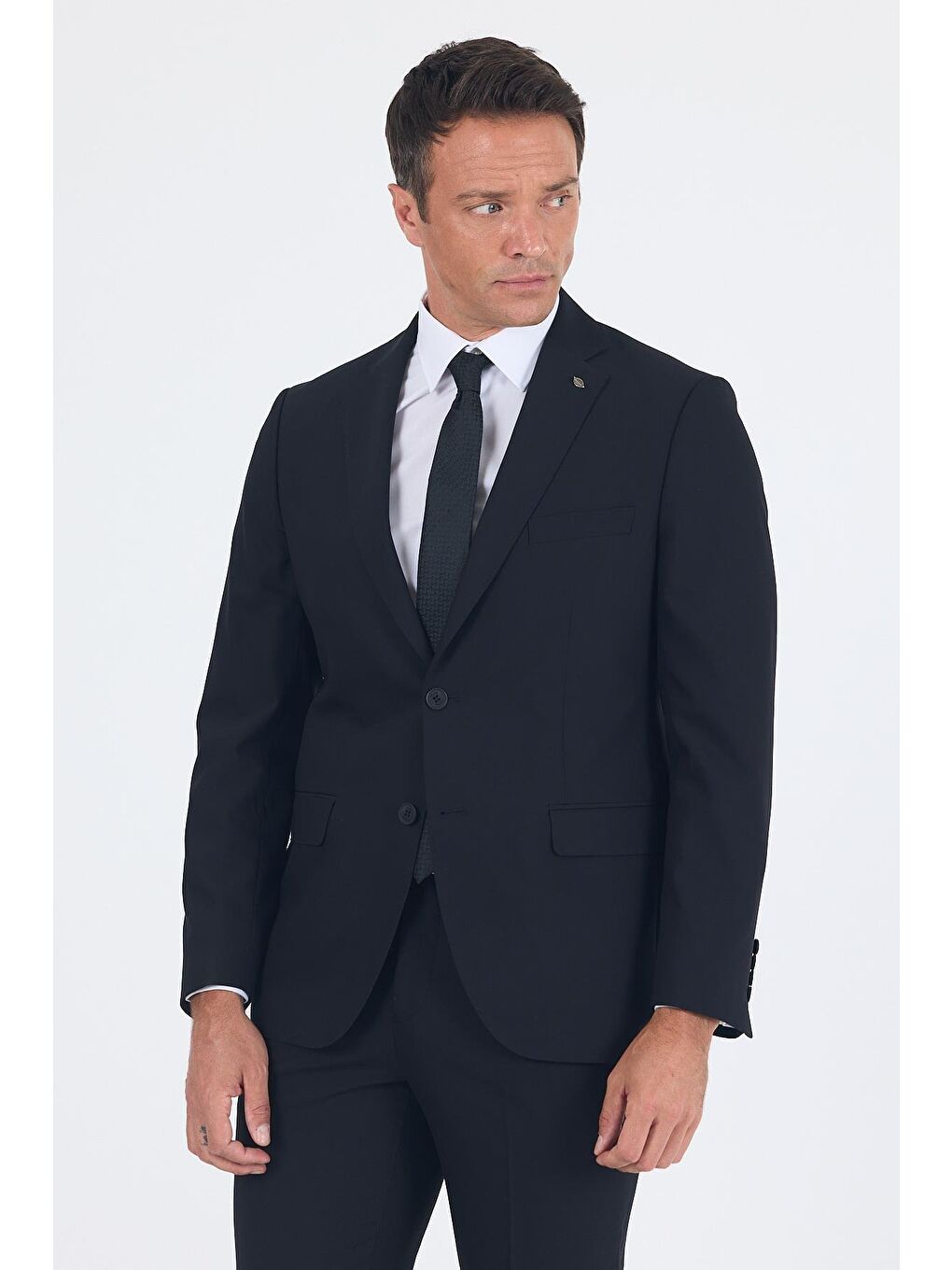 Siyah Düz Gabardin Mono Yaka 2 Düğme 6 Drop Comfort Fit Basic Takım Elbise 1001250010_001-2