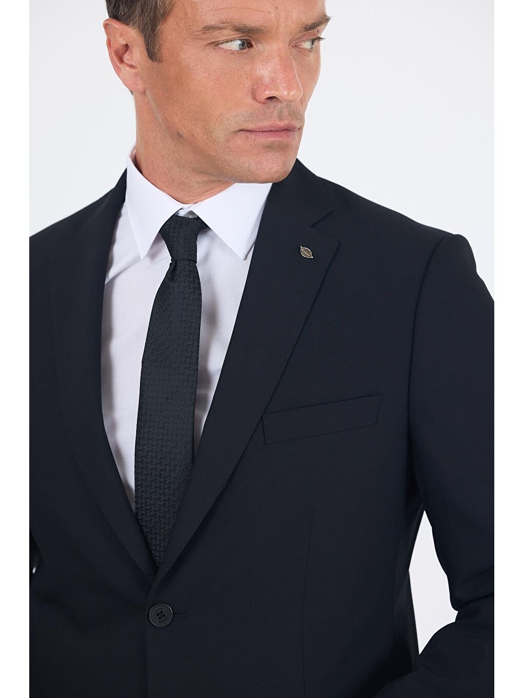 Siyah Düz Gabardin Mono Yaka 2 Düğme 6 Drop Comfort Fit Basic Takım Elbise 1001250010_001-3