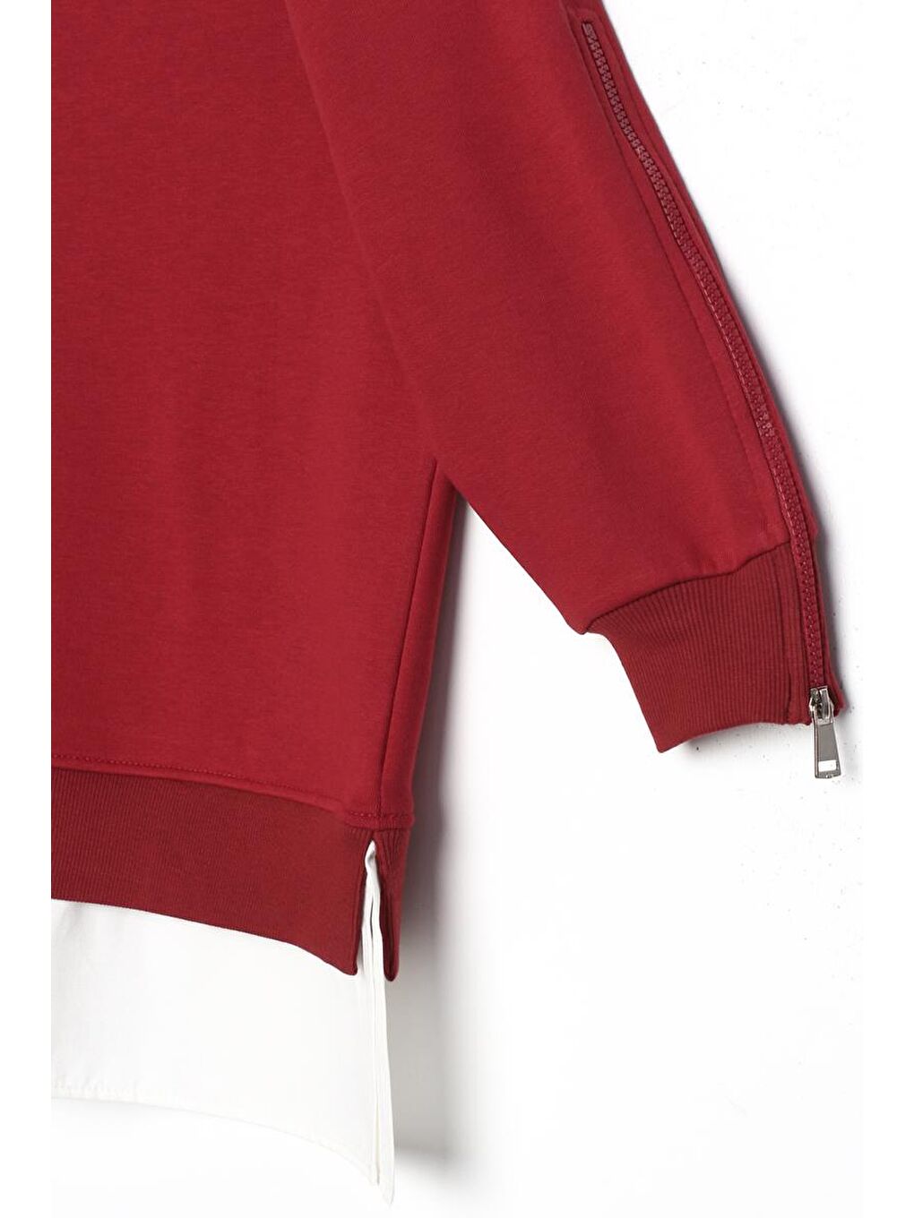 Kırmızı-Kolları Fermuarlı Dokuma Garnili Oversize Sweat-6