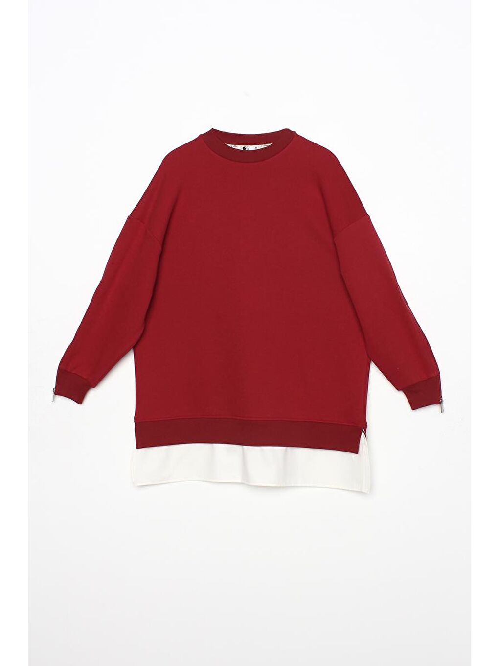 Kırmızı-Kolları Fermuarlı Dokuma Garnili Oversize Sweat-7