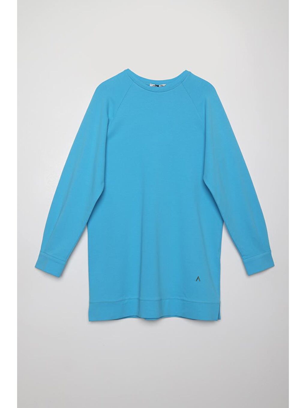 Turkuaz-Pamuklu Reglan Kol Manşetli Yanları Yırtmaçlı Elastanlı Sweat-4