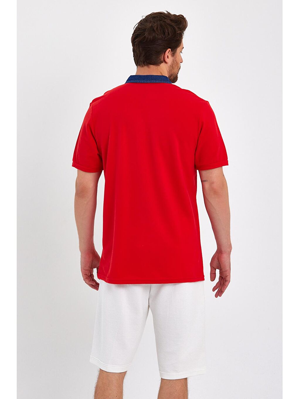 Kırmızı Polo Denim Yaka Erkek Tişört-3
