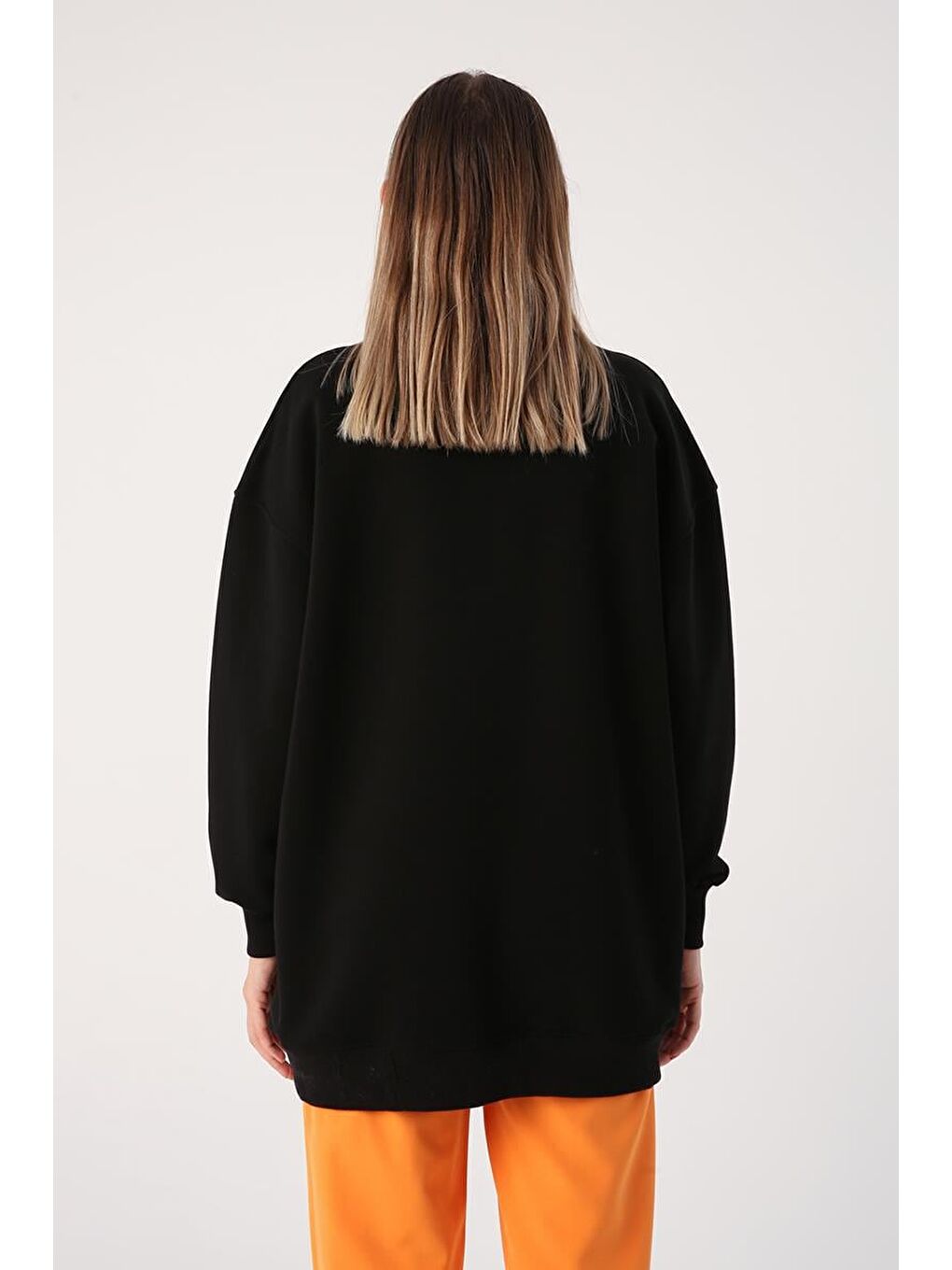 Siyah Oversize Aplike Nakışlı Sweat Tunik-3