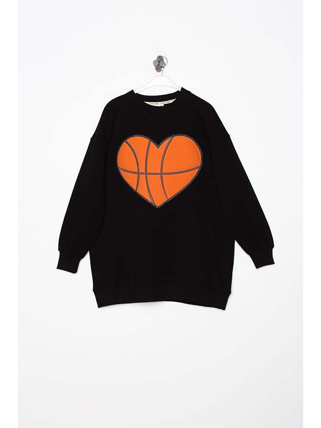 Siyah Oversize Aplike Nakışlı Sweat Tunik-6