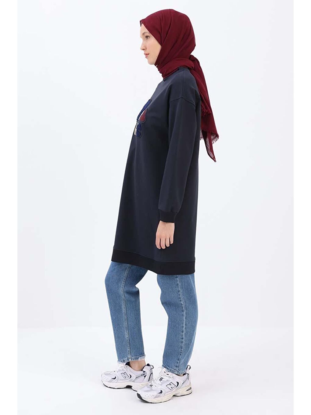 Lacivert-Aplike Nakışlı Elastanlı Sweat-2