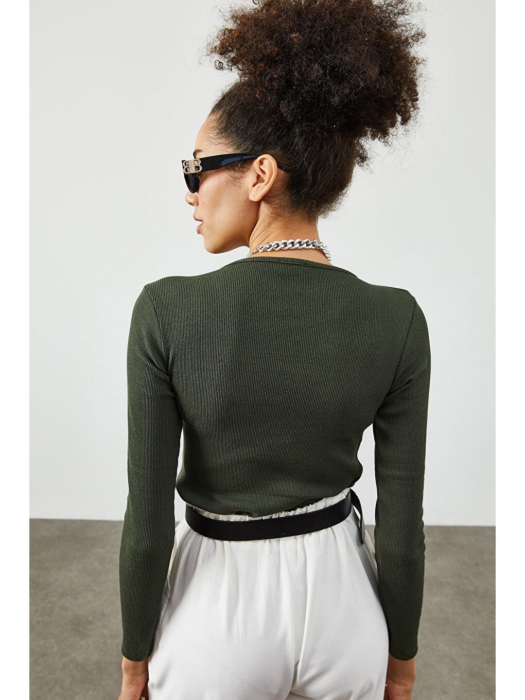 Haki Yuvarlak Yaka Kaşkorse  Bluz 2KXK2-45820-09-4