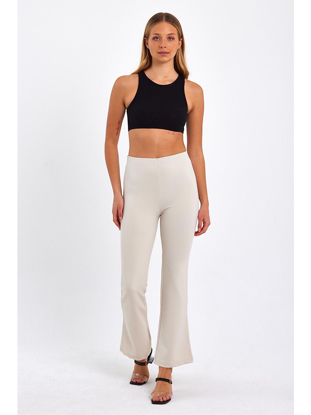 Bej Kadın İspanyol Paça Tayt-1