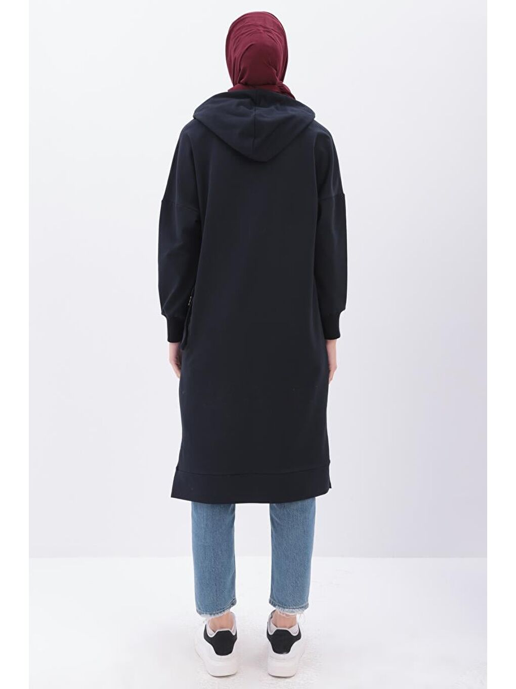 Lacivert-Cebi Nakışlı Kapüşonlu Elastanlı Sweat-3