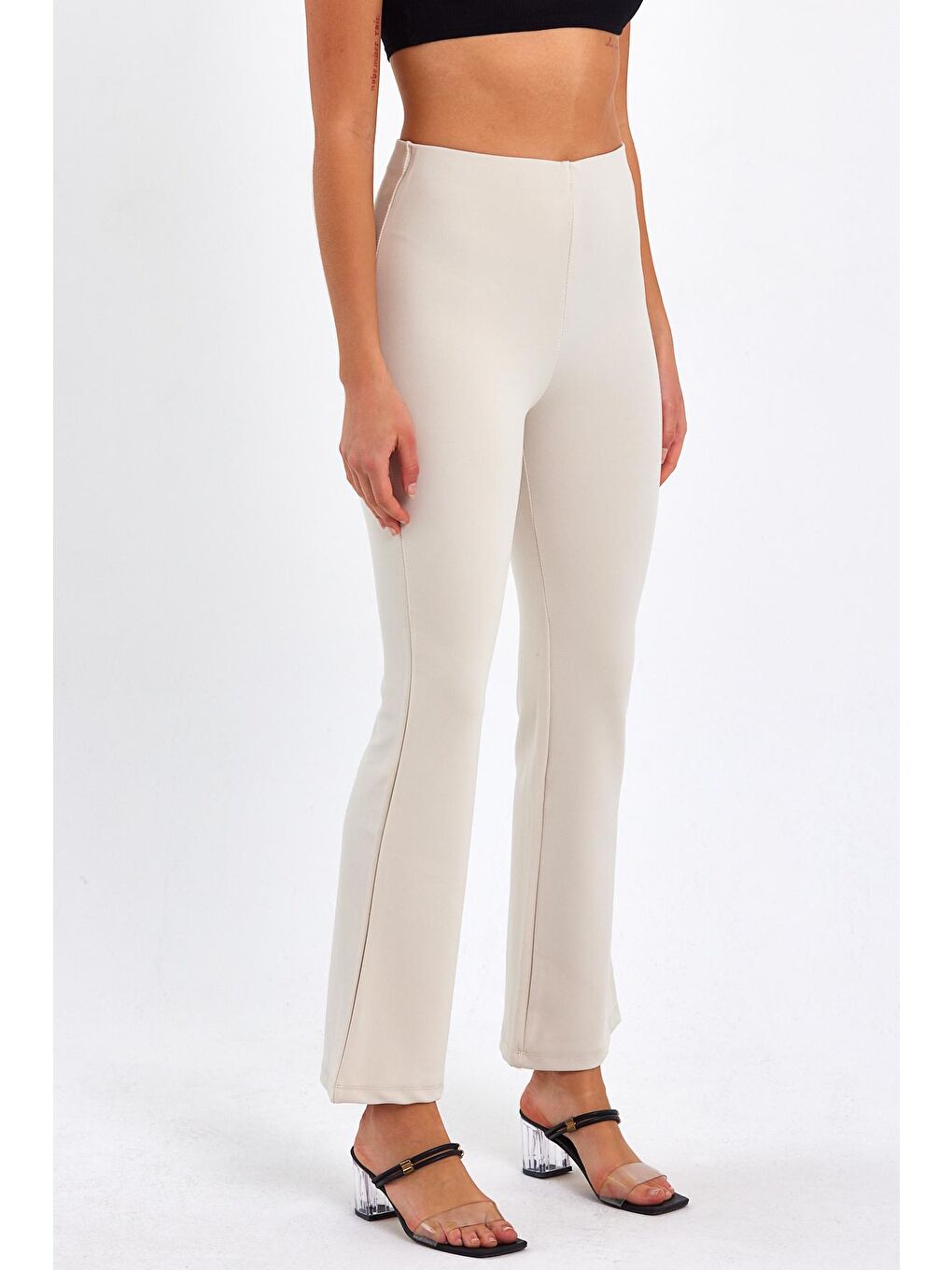 Bej Kadın İspanyol Paça Tayt-2