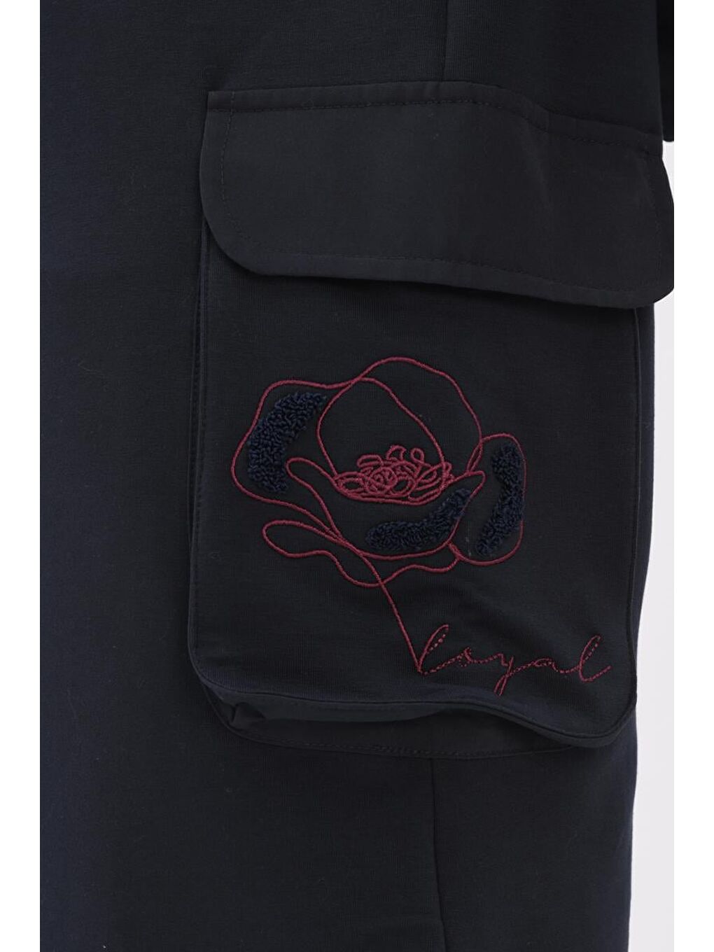 Lacivert-Cebi Nakışlı Kapüşonlu Elastanlı Sweat-4