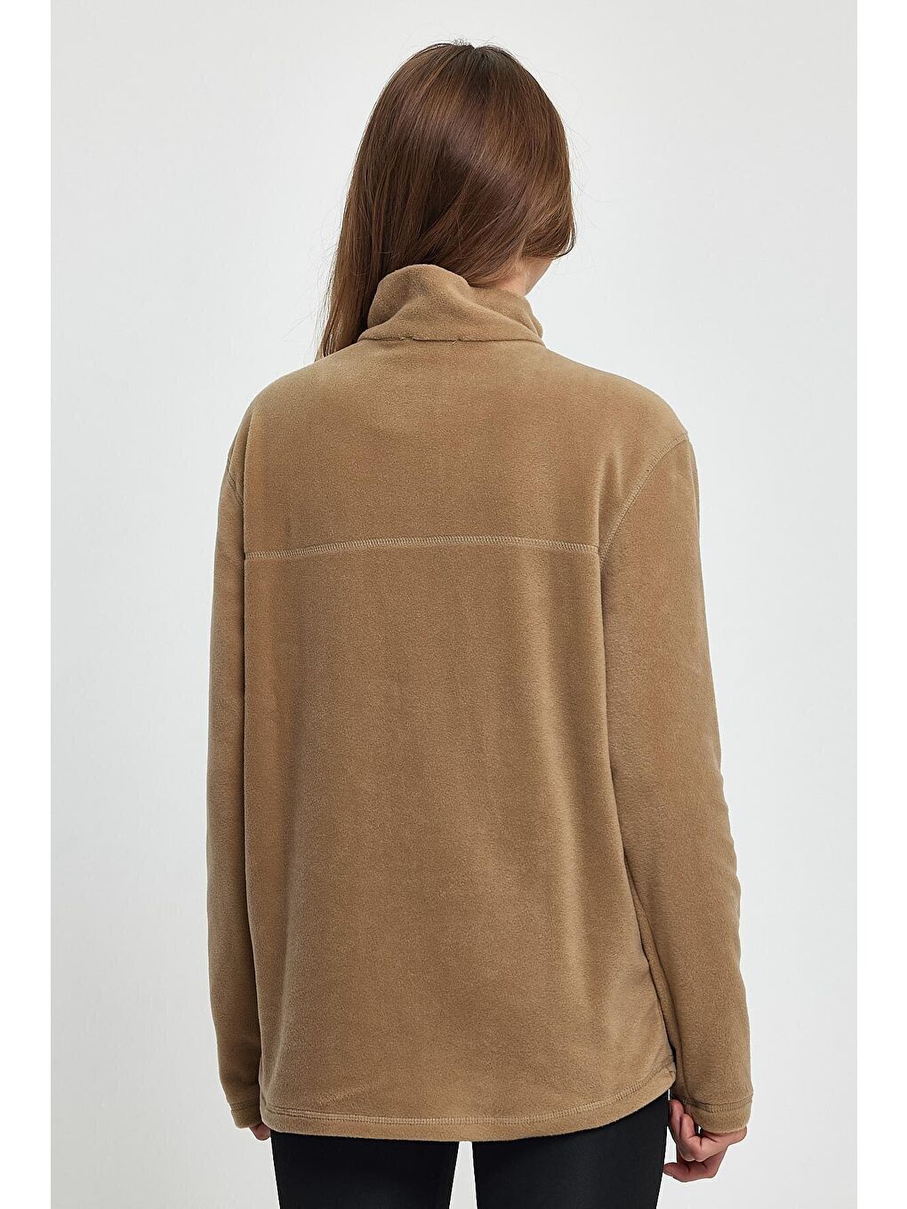 Bej Kadın Rahat Kalıp Softech Polar Yarım Fermuarlı Sweatshırt spr24pwk20-4