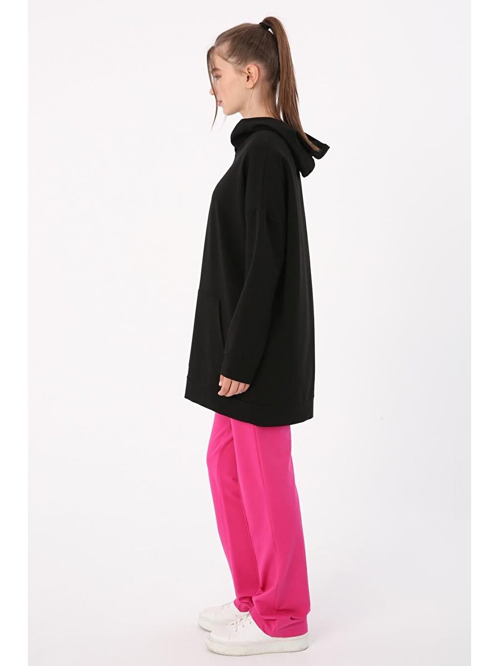 Siyah Kanguru Cepli Kapüşonlu Sweat Tunik-2