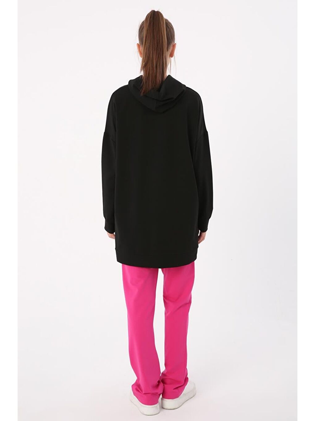 Siyah Kanguru Cepli Kapüşonlu Sweat Tunik-3