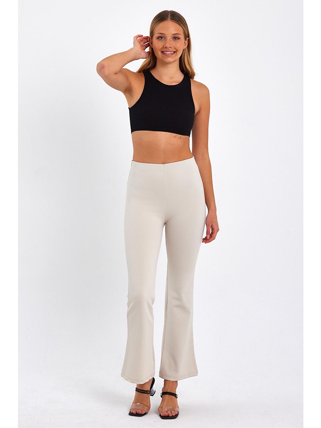 Bej Kadın İspanyol Paça Tayt-3