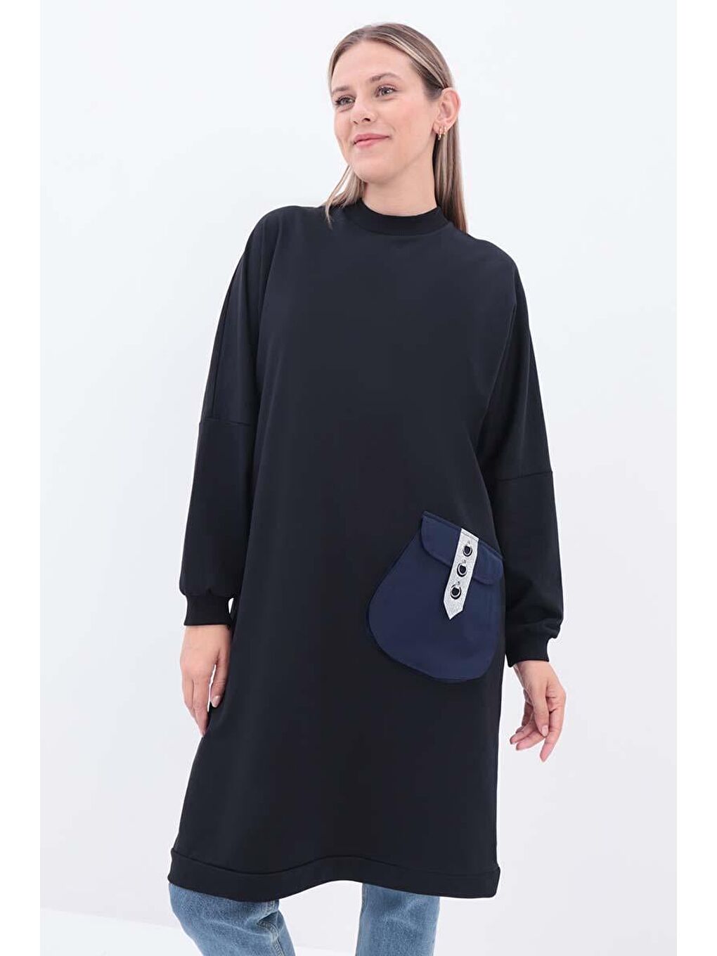 Lacivert Aksesuar Cepli Sweat Tunik