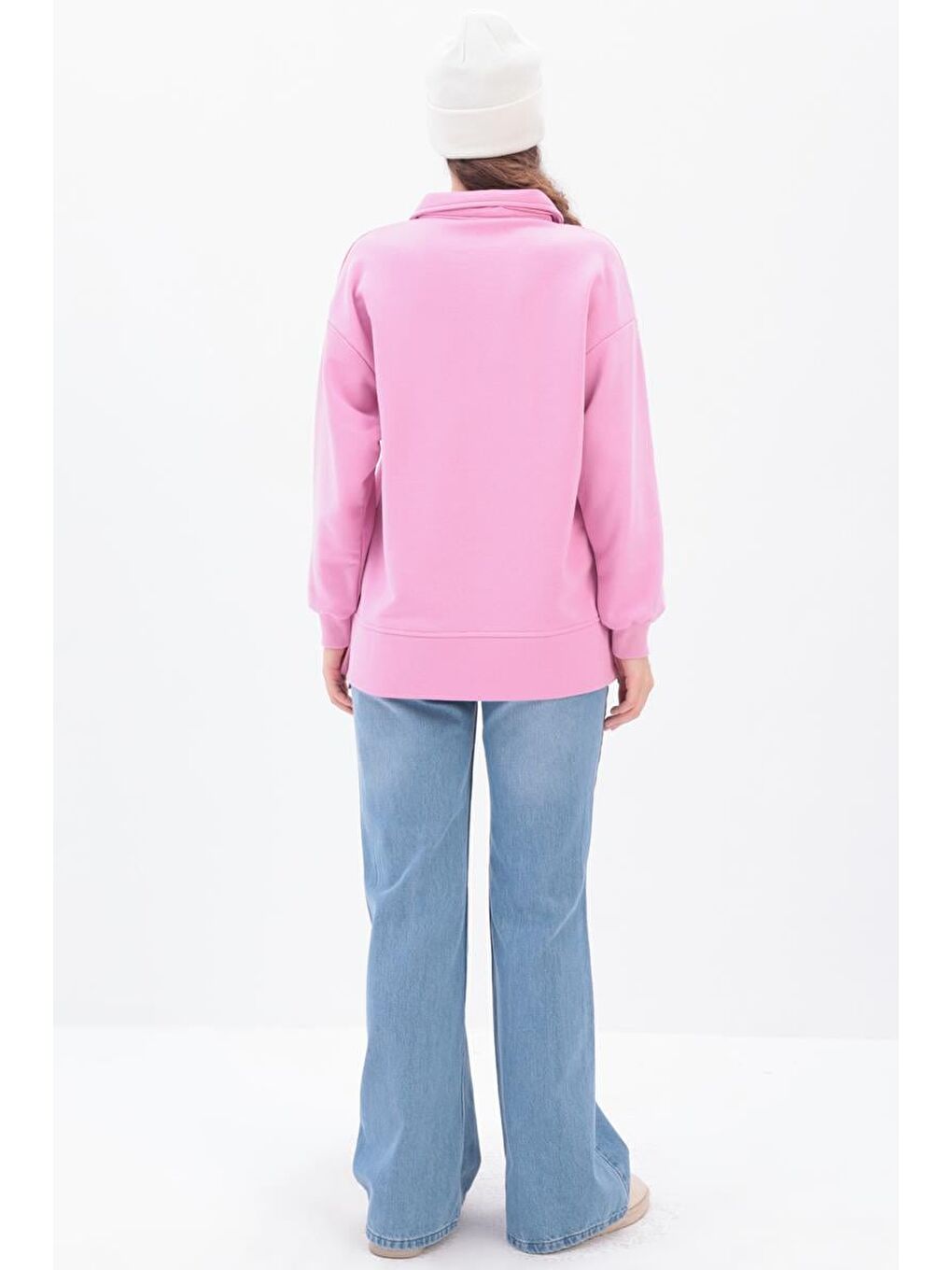 Pembe Yanları Fermuarlı Yakalı Sweat Tunik-3