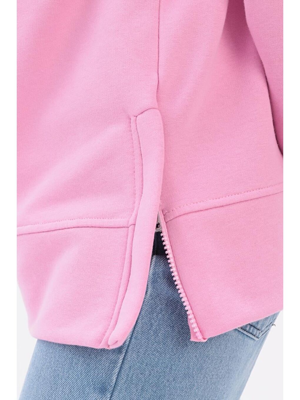 Pembe Yanları Fermuarlı Yakalı Sweat Tunik-4