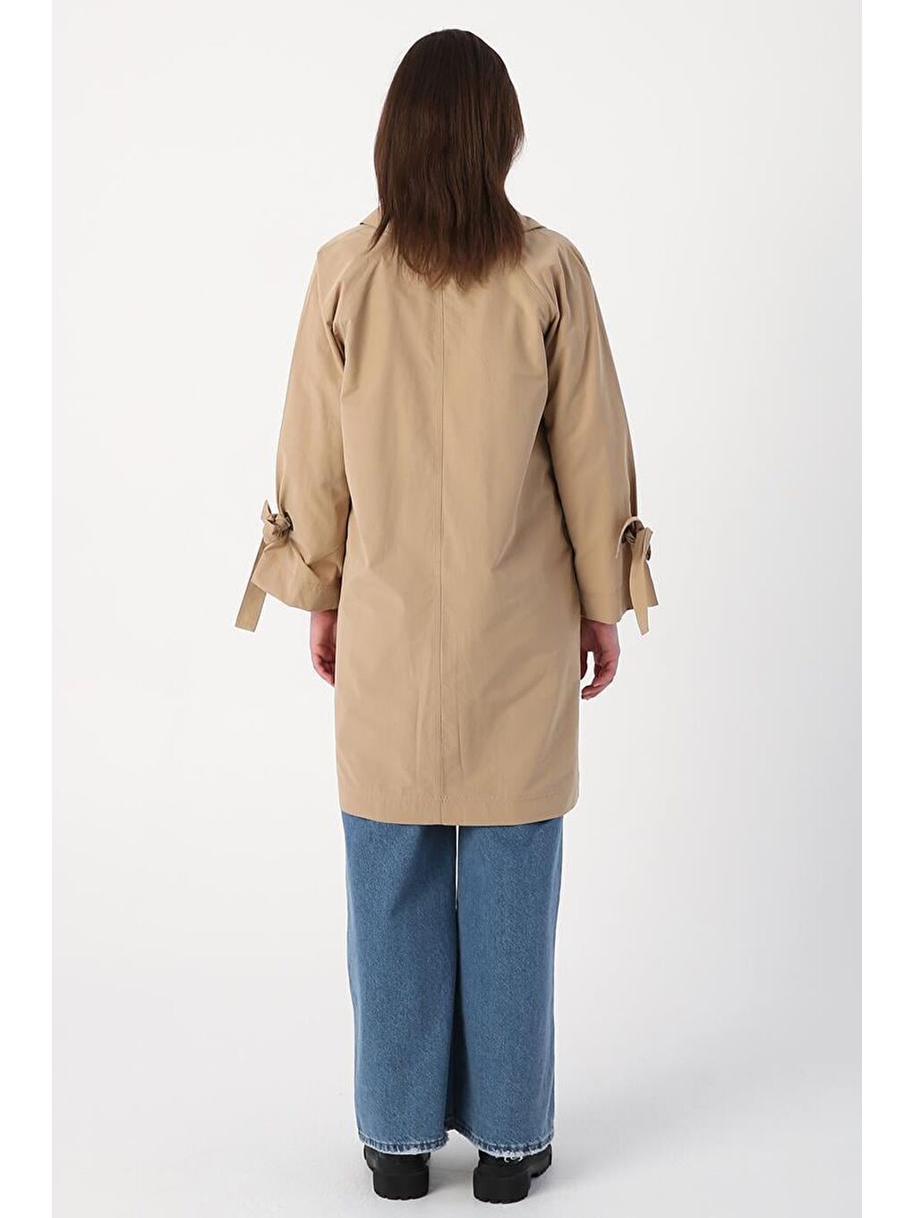 Bej-Kol Bağlama Detaylı Trençkot-3