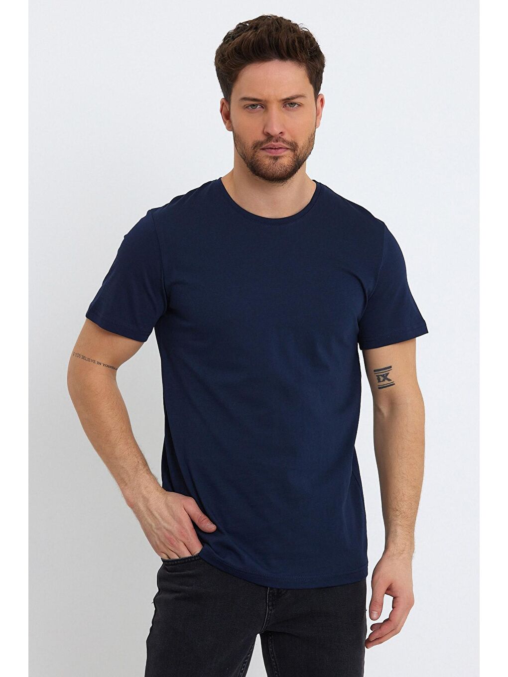 İndigo Süprem Bisiklet Yaka Erkek Tişört-3