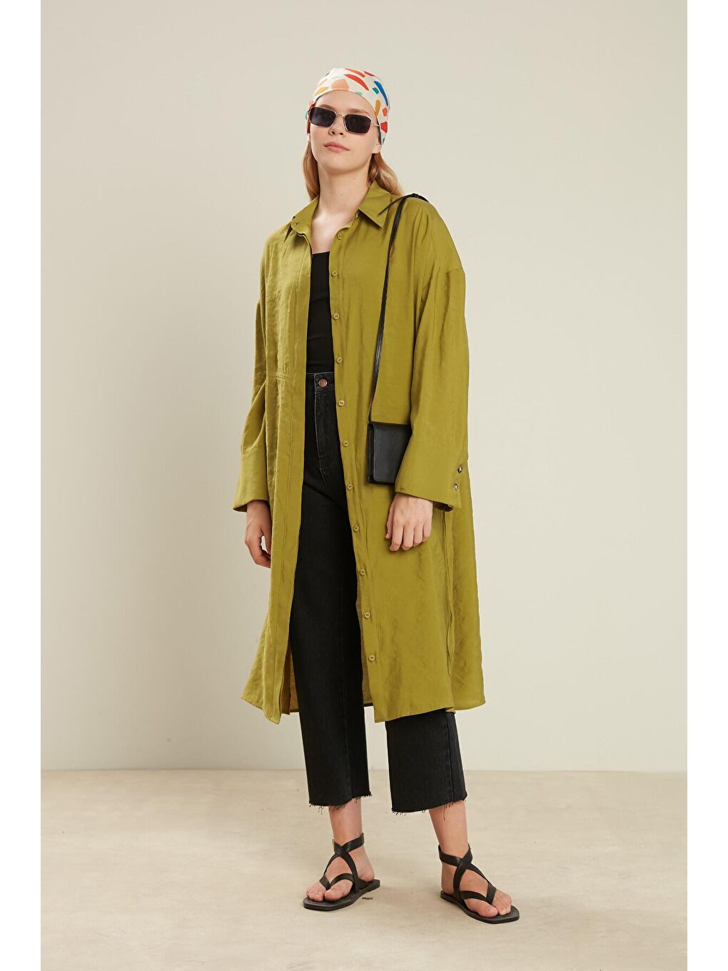 Gömlek Elbise Yağ Yeşili