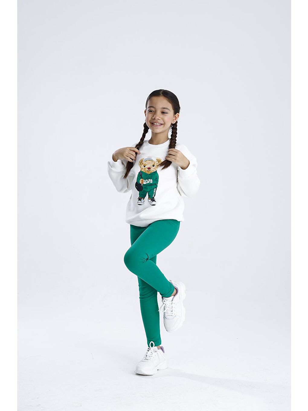 Yeşil Düz Paça Tayt Takım-4