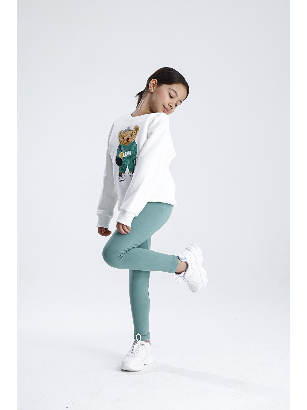 Yeşil Düz Paça Tayt Takım-8