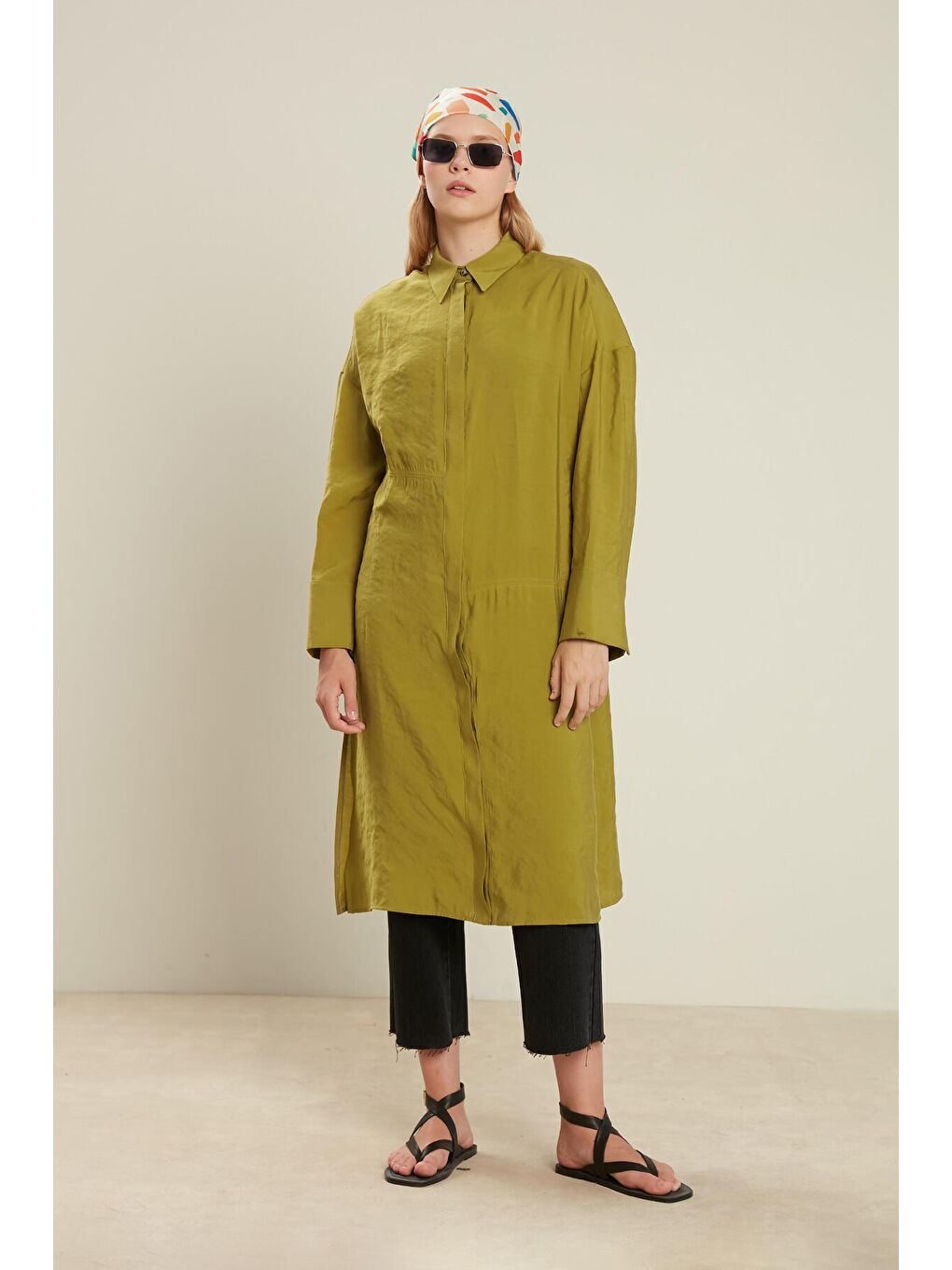 Gömlek Elbise Yağ Yeşili-4
