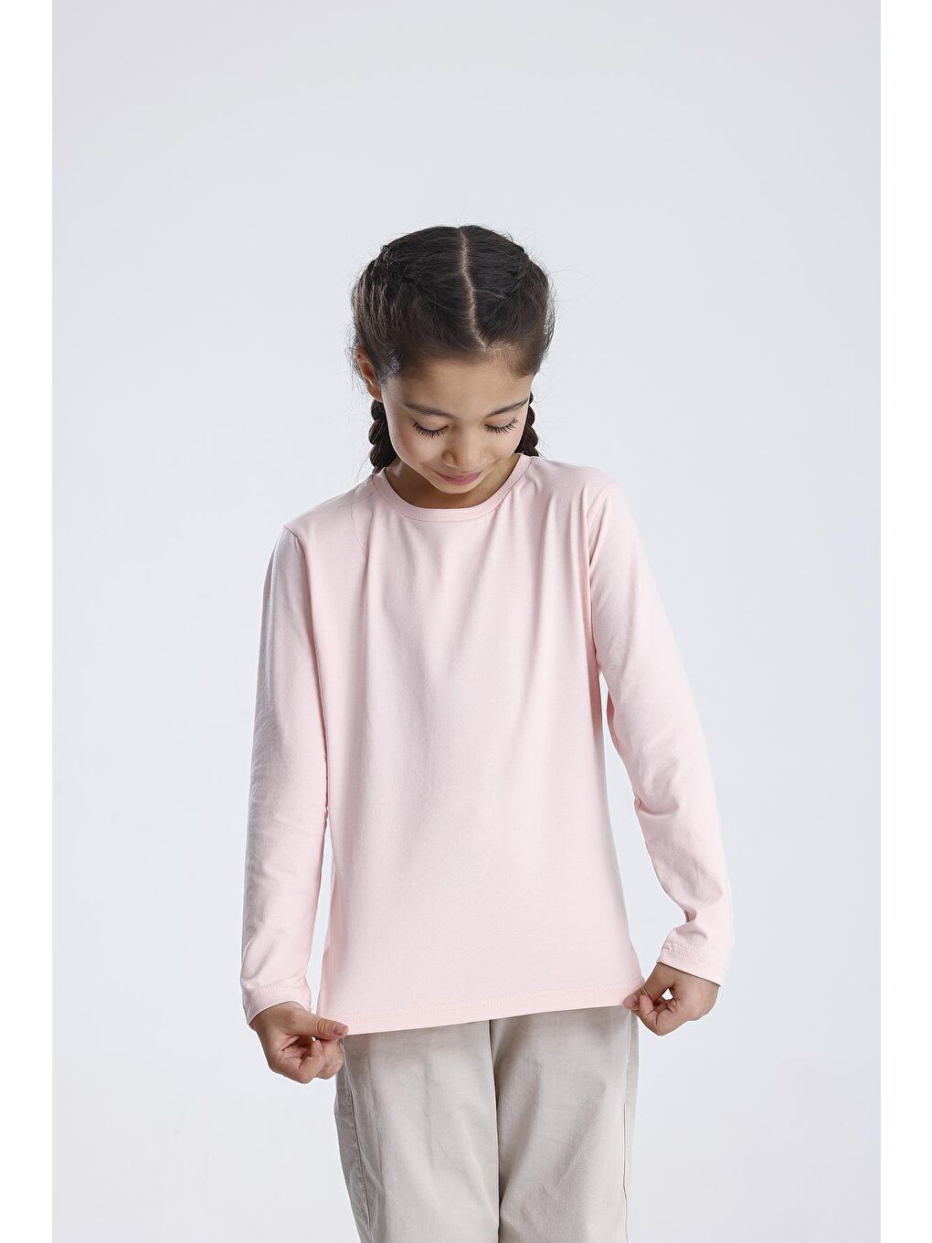 Pembe Basic Uzun Kol Tişört-2