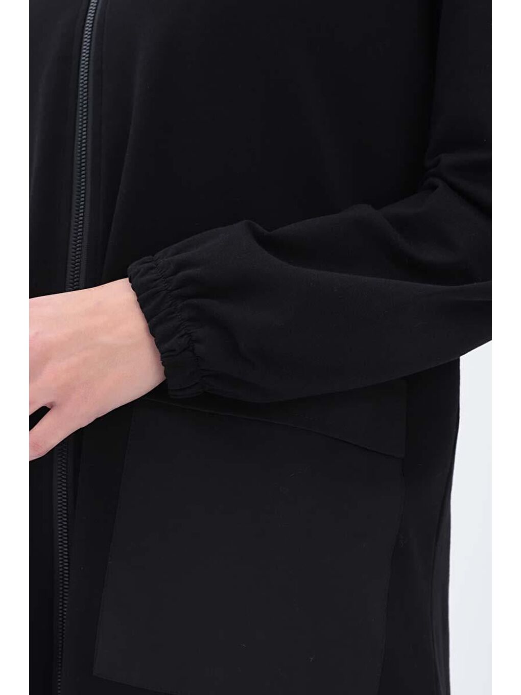 Siyah Kapüşonlu Fermuarlı Sweatshırt-3