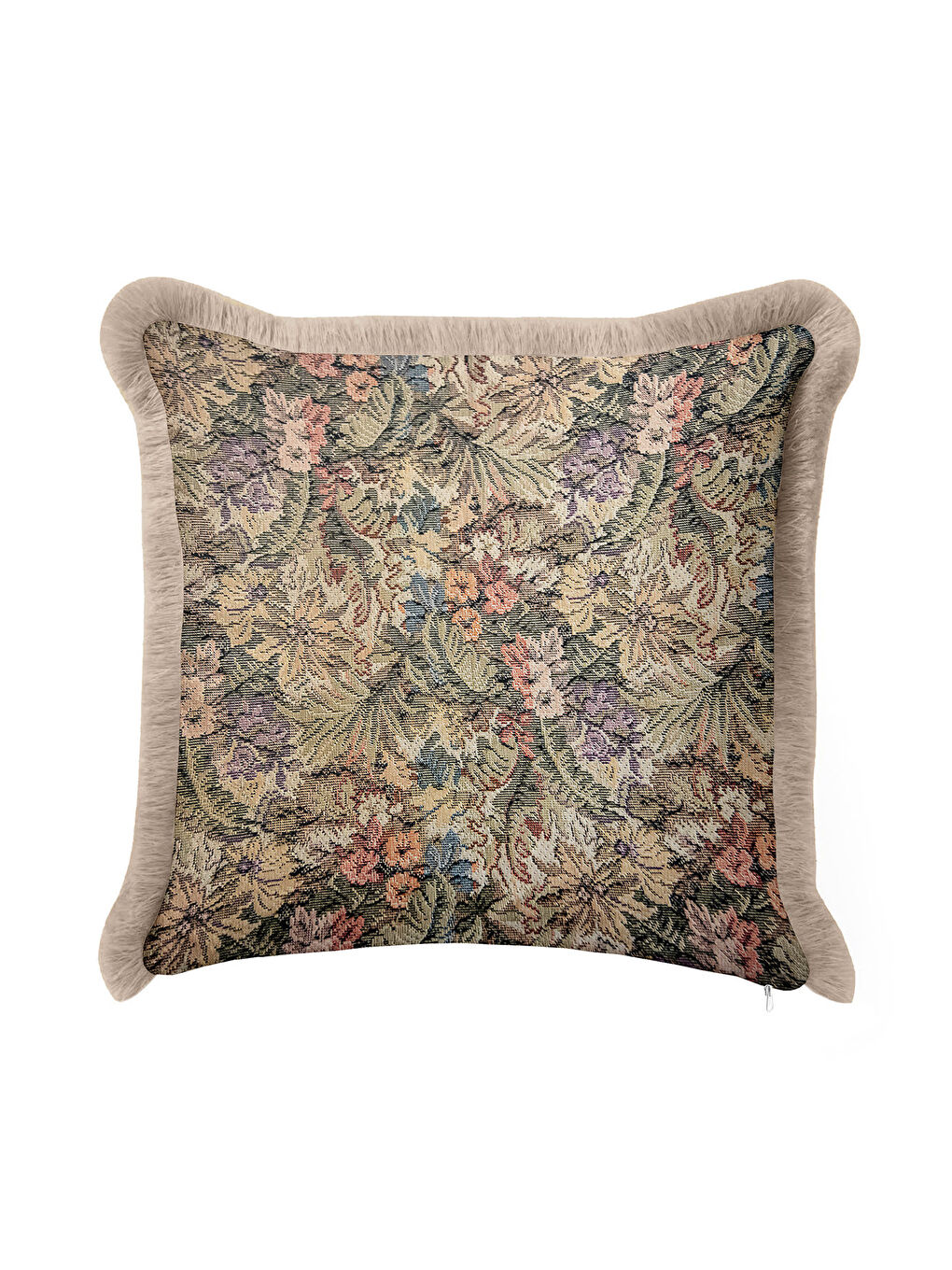 Karışık Klasik Kraliyet Sarayı Saçaklı Yastık Kılıfı - Vintage Nostaljik Çiçekli Bej Püsküllü Kırlent Kılıfı-4