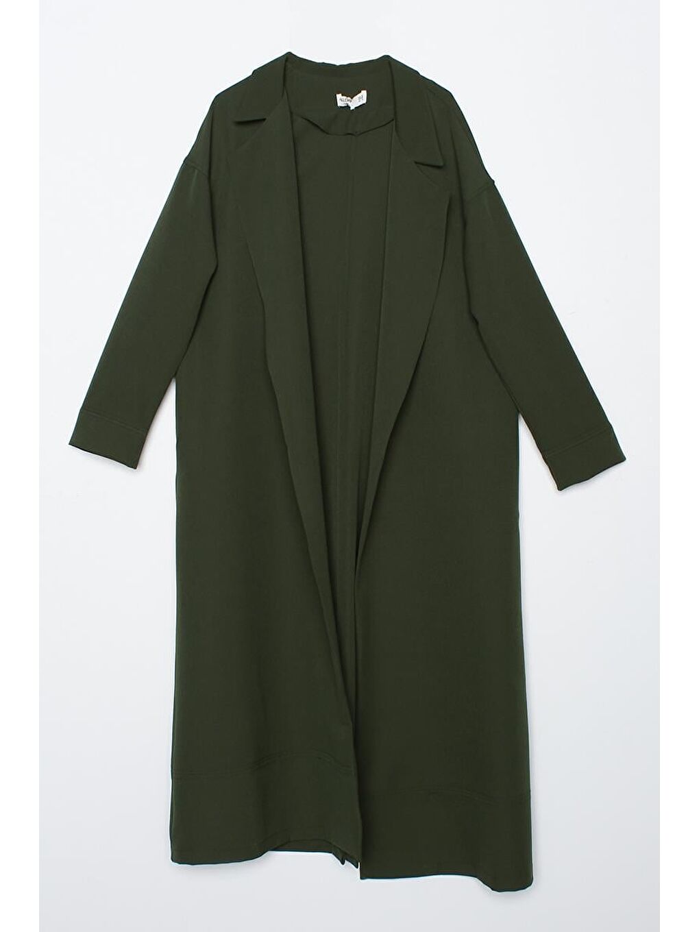 Koyu Yeşil-Ceket Yaka Cepli Uzun Kap-6